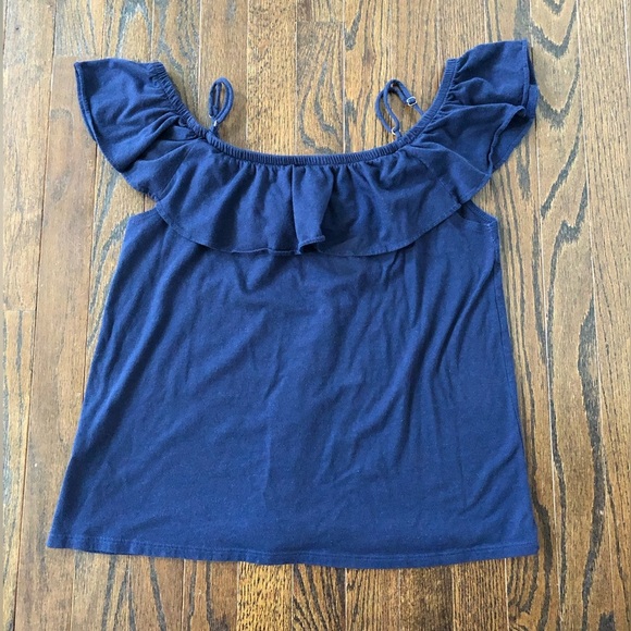 Lilly Pulitzer Women’s M Navy Blue Pima Cotton Off the Shoulder Blouse - VGUC! - Picture 8 of 8